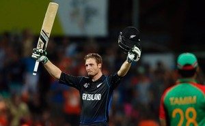 New+Zealand's+Martin+Guptill+celebrates+making+a+century+during+their+Cricket+World+Cup+match+against+Bangladesh